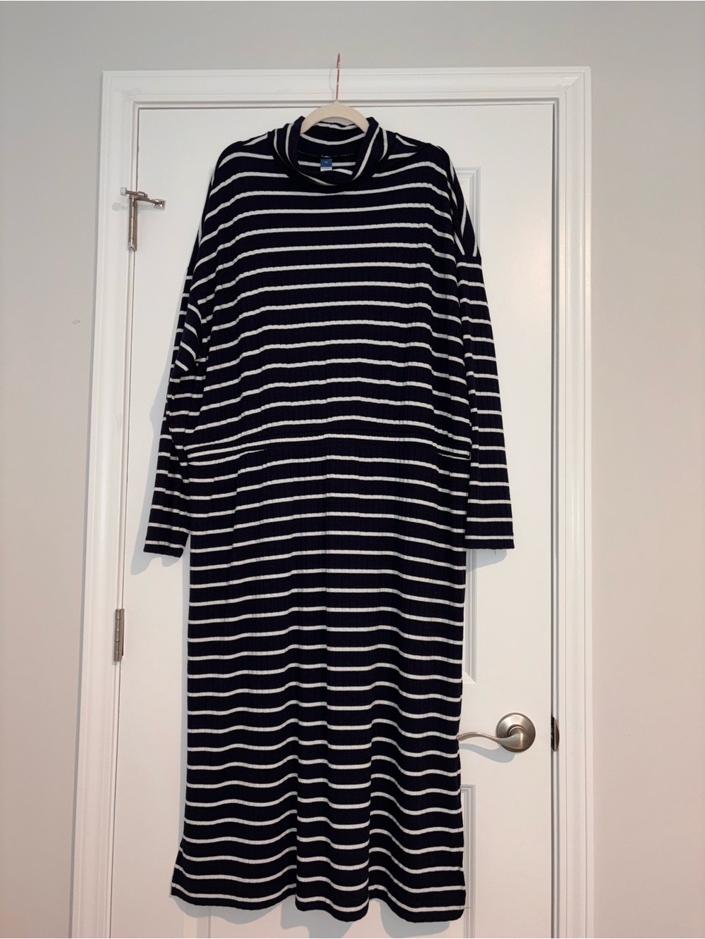 Old Navy navy and White Striped Long Sleeve Midi Dress